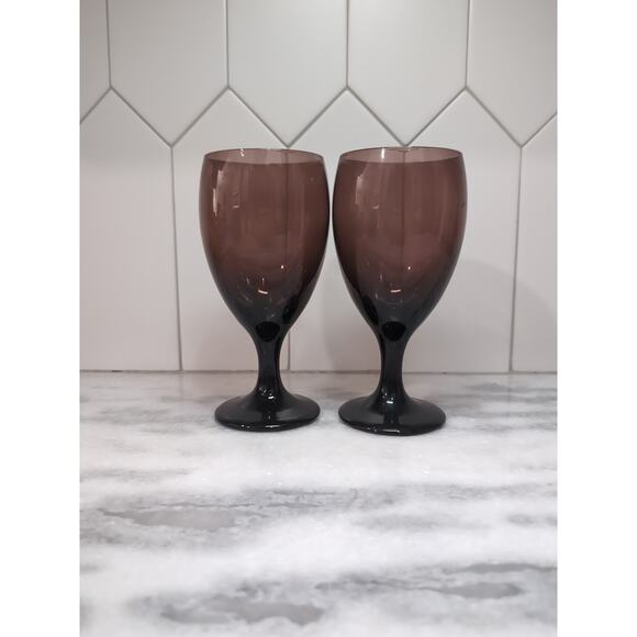 Libbey Purple Goblets, Premier Teardrop , Amethyst Glasses,‎ Vintage Set of 2 - Picture 1 of 9